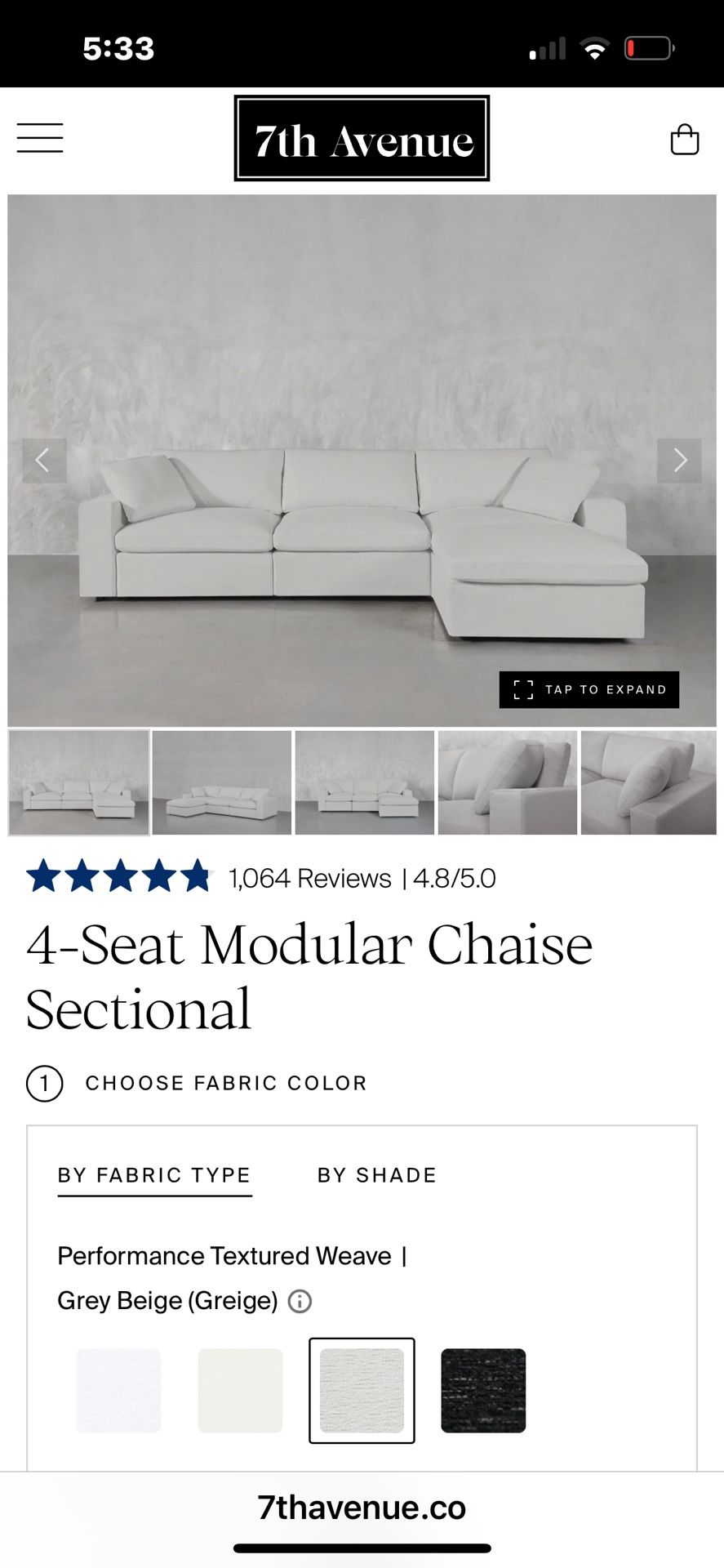   Cindy Crawford Modular Chaise Sectional Sofa