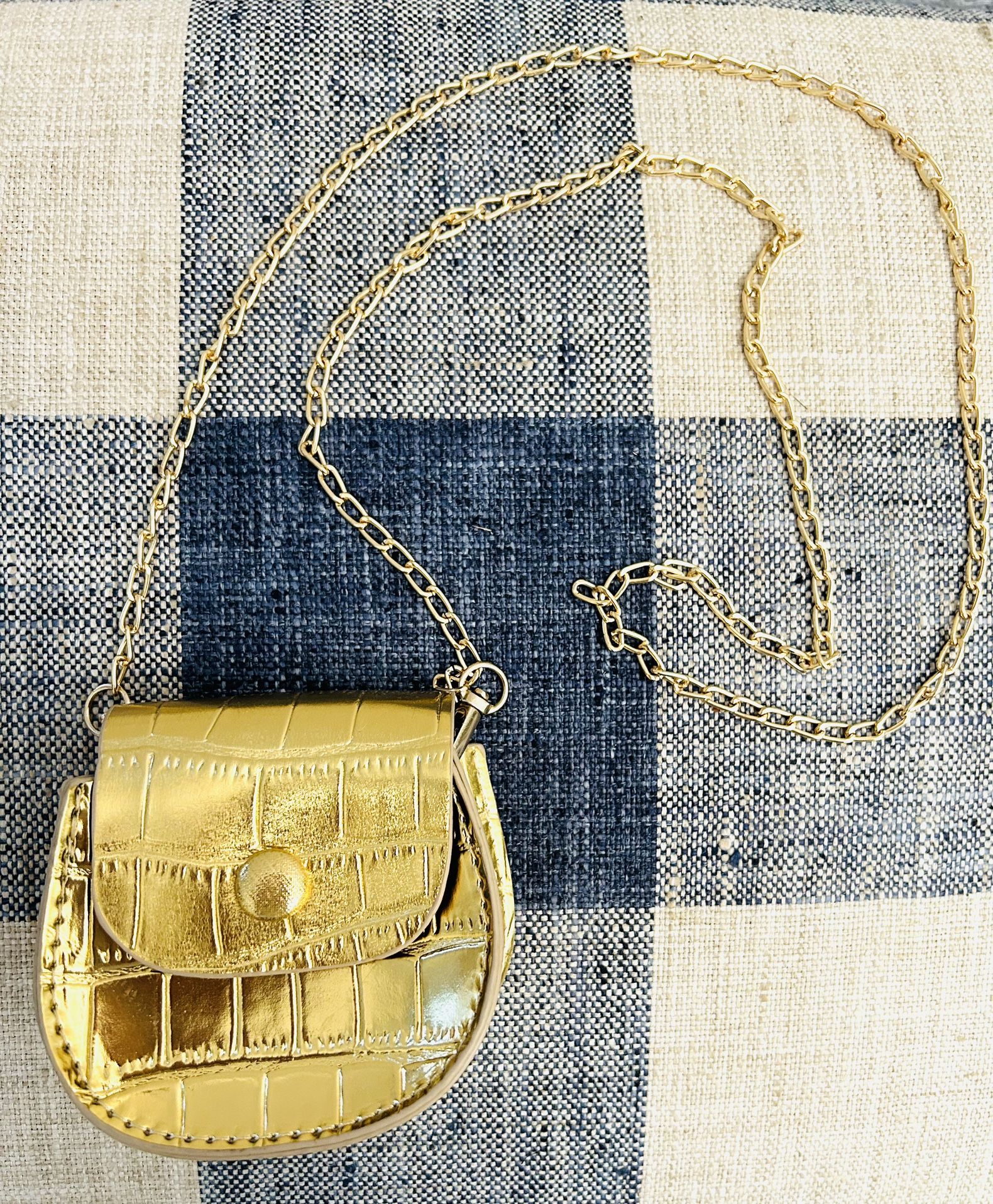 New Metallic Gold PVC With Metal Chain Mini Tiny Crossbody Purse Bag