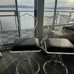 two Hill Manufacturers Lucite And Chrome  Swivel Barstools
