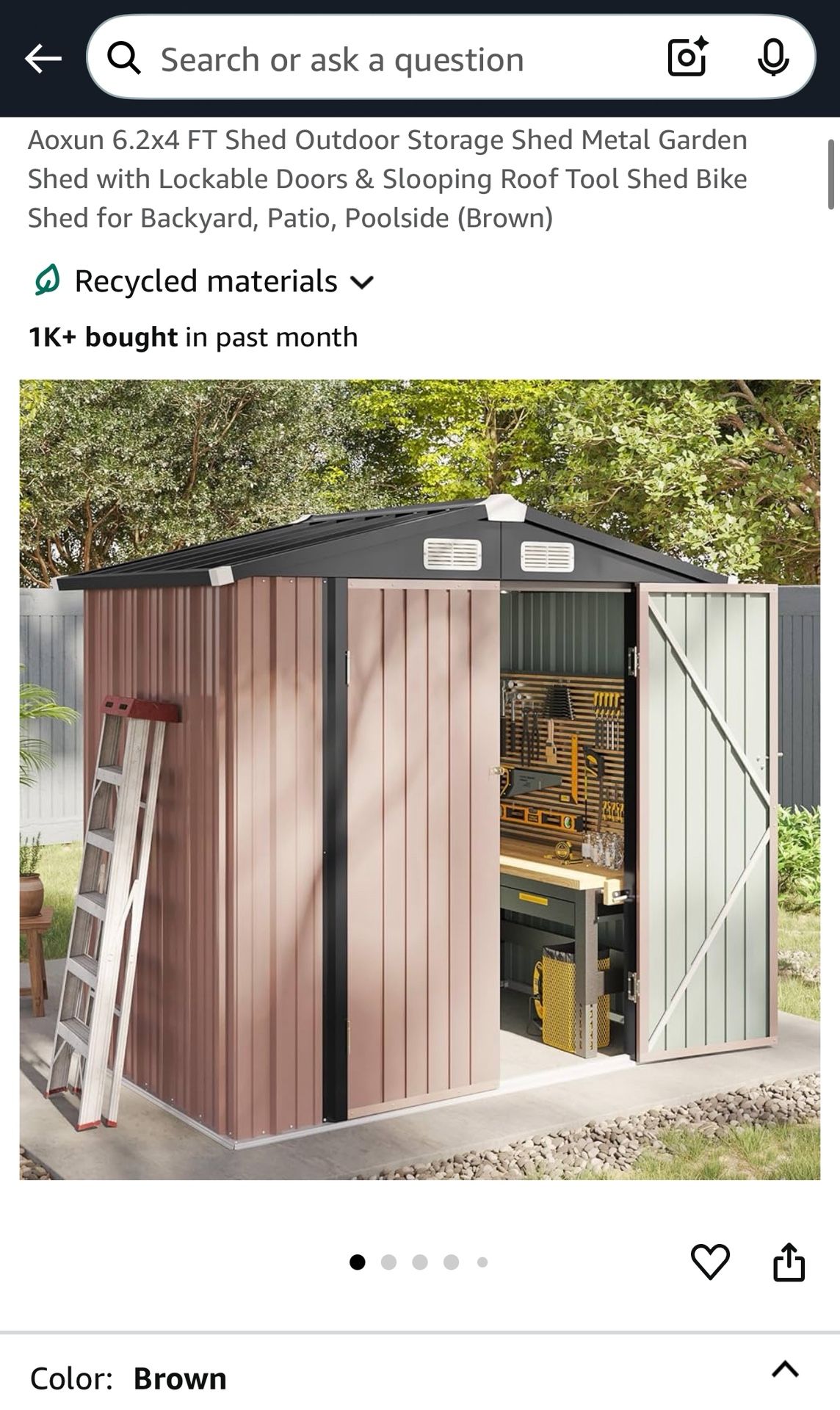 Aoxun 6.2x4 FT Shed Outdoor Storage Shed Metal Garden Shed with Lockable Doors & Slooping Roof