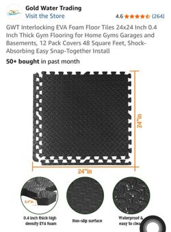 12 Pack Puzzle Exercise Mat, EVA Foam Floor Tiles 24x24in, Home Gym Mat - Black, Brand New