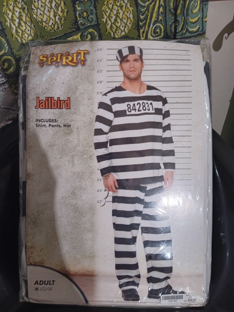 Men's New 3pc Costume Convict Jailbird Sz Lg/xlg