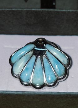 New Genuine Blue Larimar Seashell Pendant Slide in .925 Sterling Silver. Drop- 3/4".