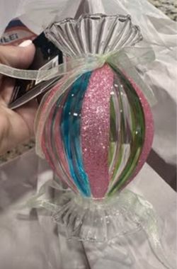 Glass Candy Ornament Pink Glitter Iridescent