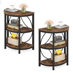 Tribesigns Half Round End Table for Living Room Set of 2, 3-Tier Half Side Table with Metal Frame, Industrial Half Moon Table, Half Circle Accent Tabl