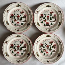 Vintage Set Of 4 Jamestown China Christmas Themed Side Plates 
