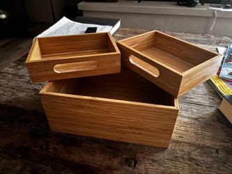 Set of 3 Bamboo Storage Boxes Natural Wood
