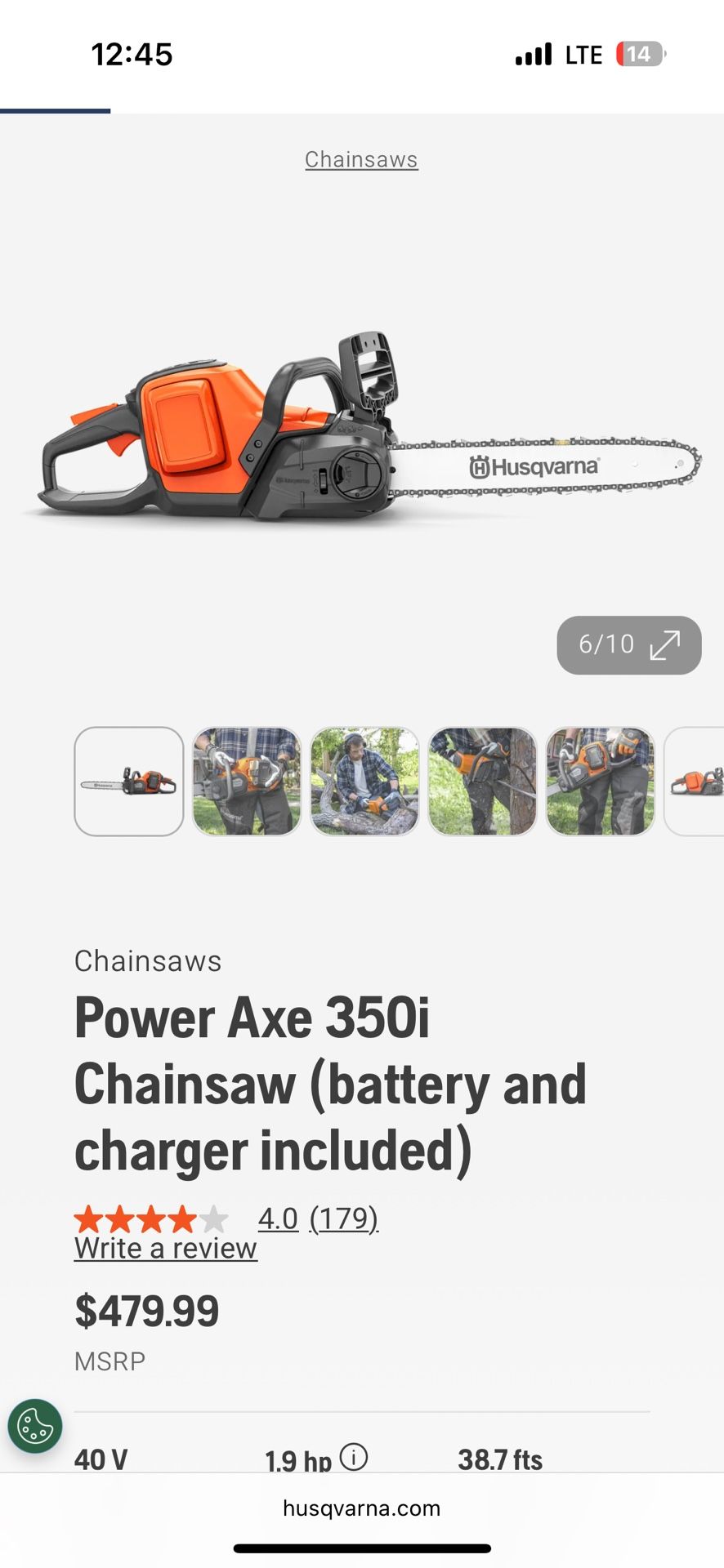 Husqvarna. Power Axe 350i Chainsaw (battery and charger included)