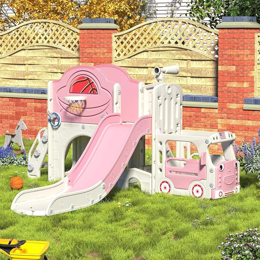 Kids Slide with Climber Playset, Indoor Outdoor Bus Playhouse, 9 in1 Toddler Slide, NEW 