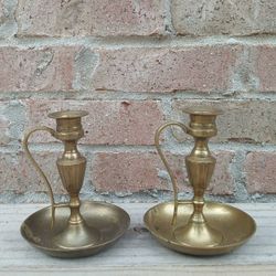 Vintage Brass Handled Chambersticks