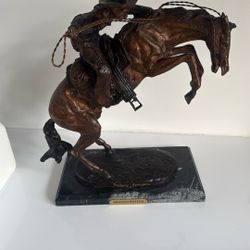Frederic Remington “Bronco Buster” Sculpture – Marble Base – 15”