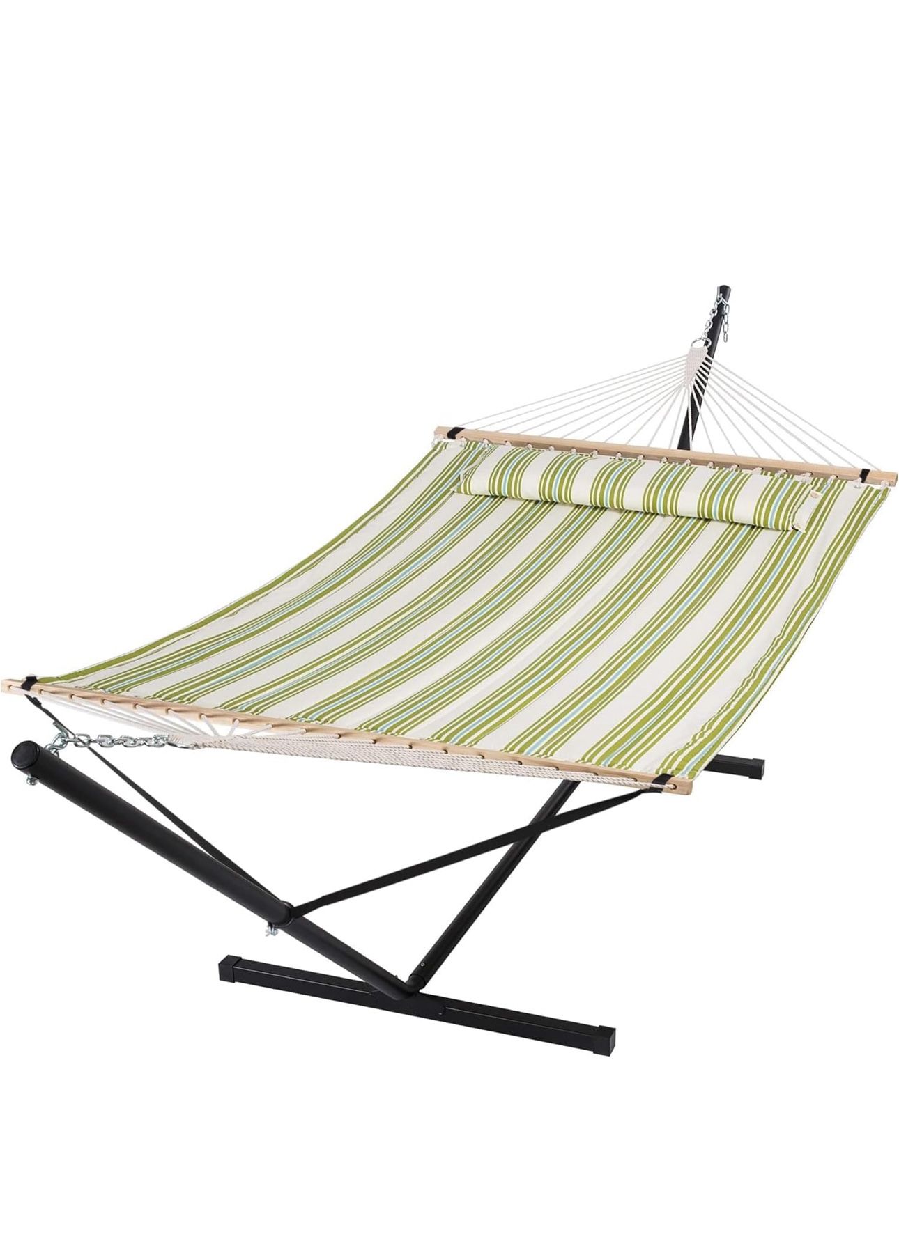 SUNCREAT Portable Double Hammock with Stand, 475 lbs Capacity, Heavy Duty Two Person Hammock with Stand Included, Green Stripe