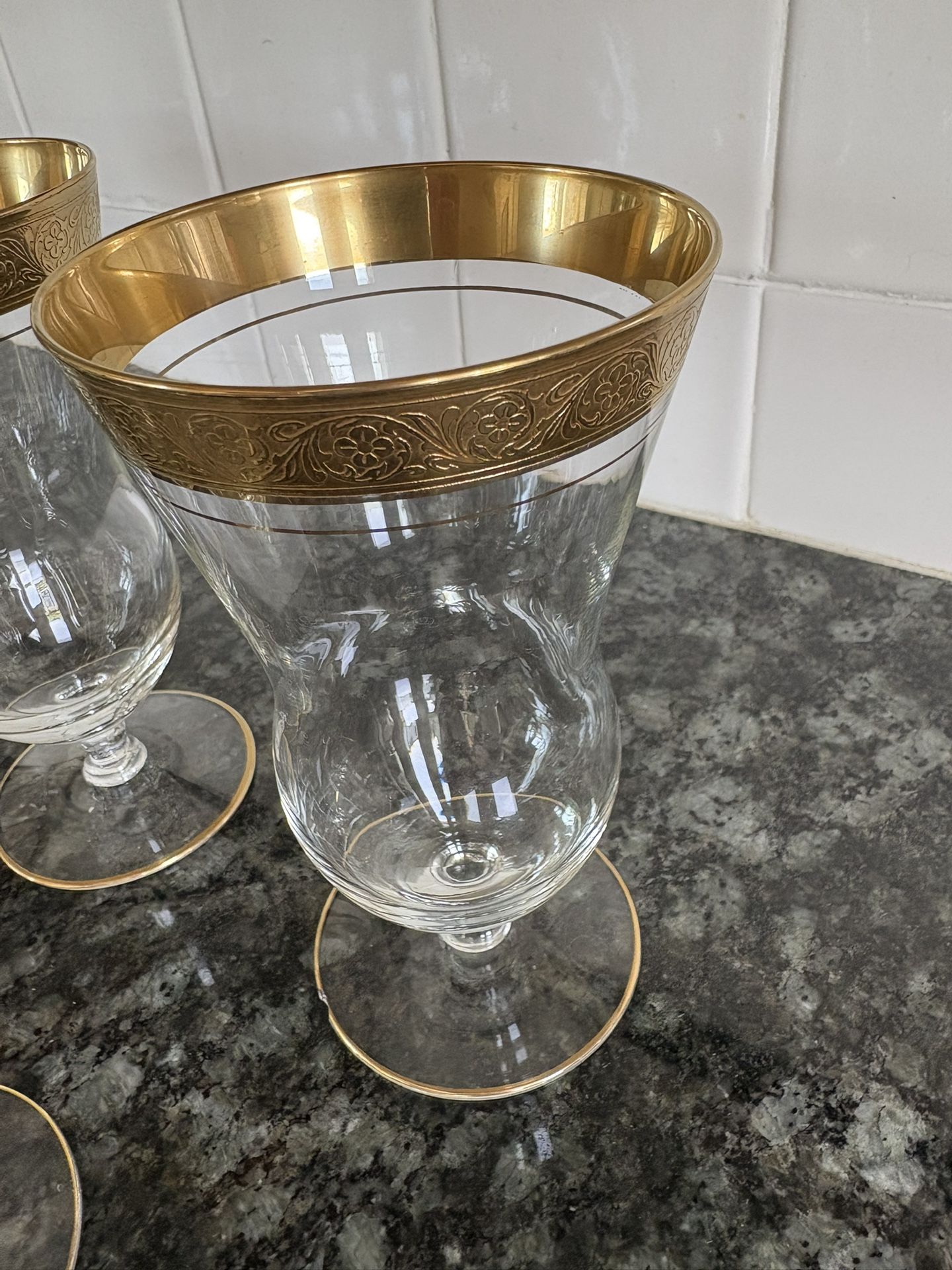 Vintage Set Of 11 Gold Encrusted Glastonbury Lotus Footed Tumbler Cup