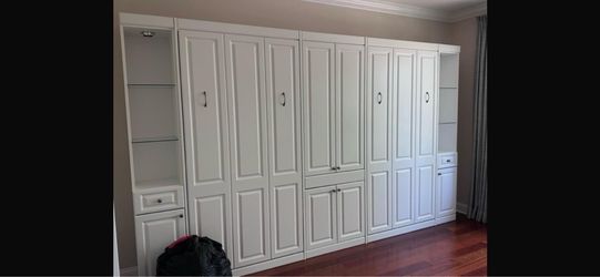 Beds 🛌 Dual Twin Wall Murphy Beds with Cabinets and Desk in middle