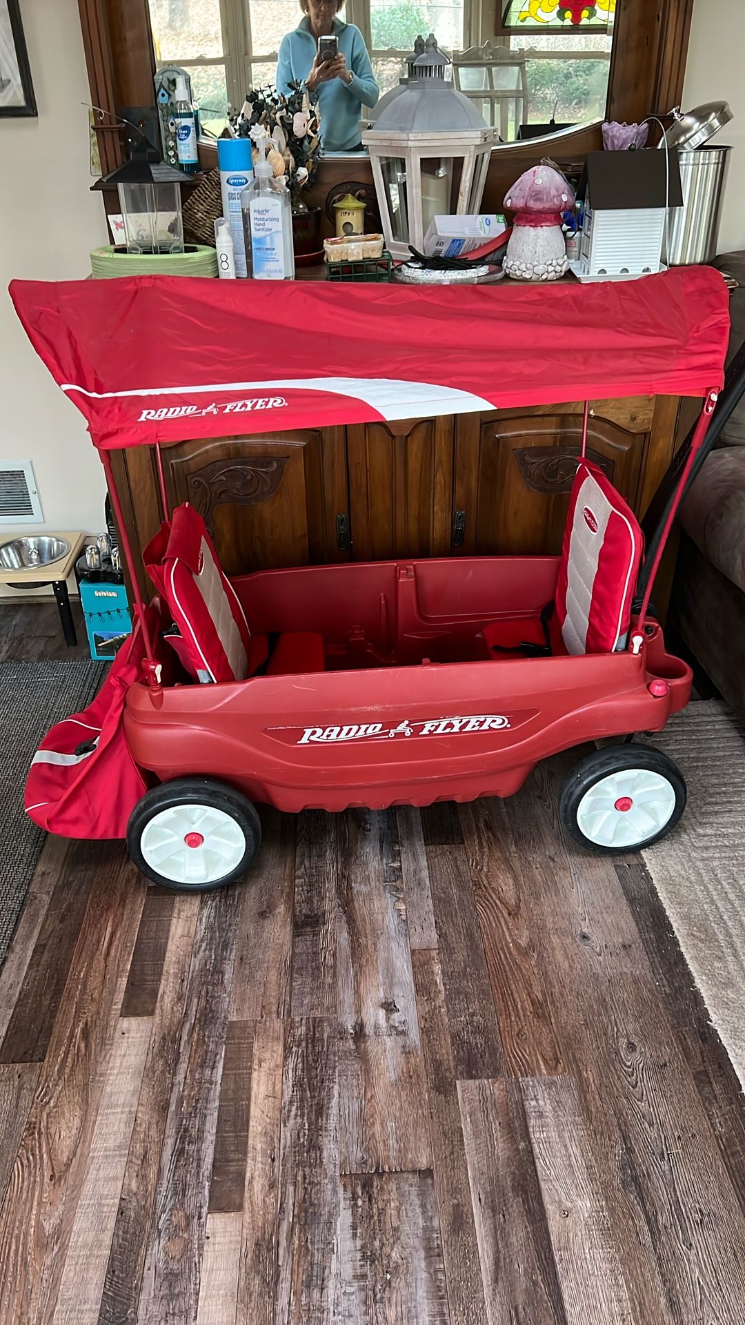 Radio flyer Double Seated Canopied Wagon With Large Packing Backpack And Back Of Seat Pockets