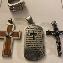 3 Stainless Steel Crosses And 1 Ring