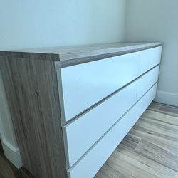 6 - Drawer Dresser , White Brown 63x30 3/4