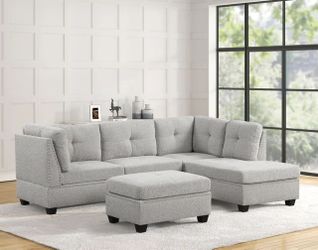Sienna Boucle Gray Sectional + Ottoman Set **NEW ARRIVAL**
