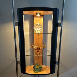 Post Modern Vintage Display Lamp Shelves Glass Metal Retro Blue 