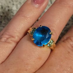 Gold and Ocean Blue Fashion Ring Size 6