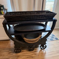 Custom Rustic Wagon Bar Cart – Cast Iron Wheels & Solid Wood Statement Piece