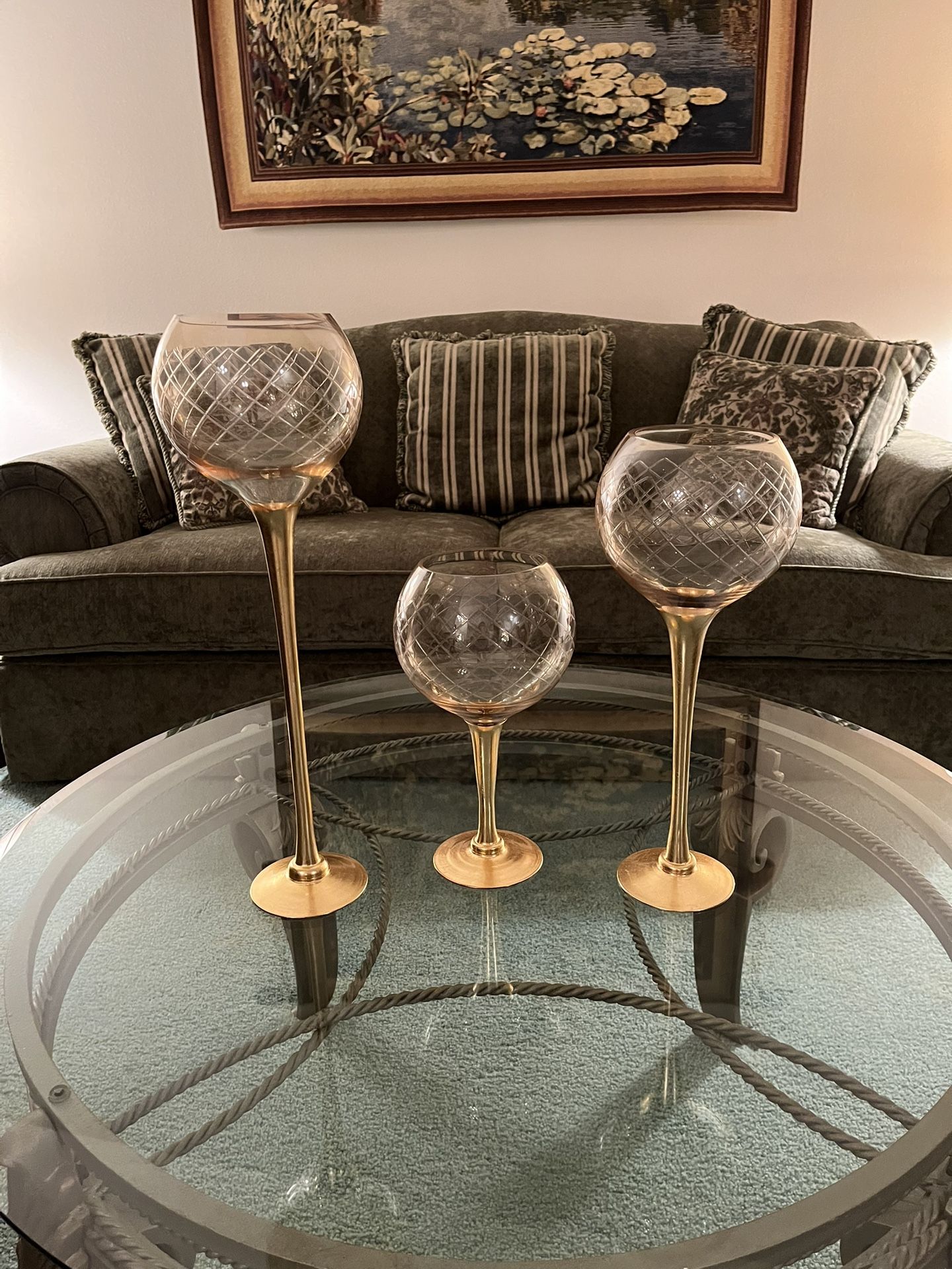 Glass And Gold Candle Holders