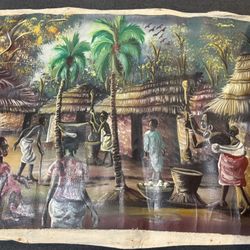 African Oil Painting – Rolled Canvas, Vibrant Scene