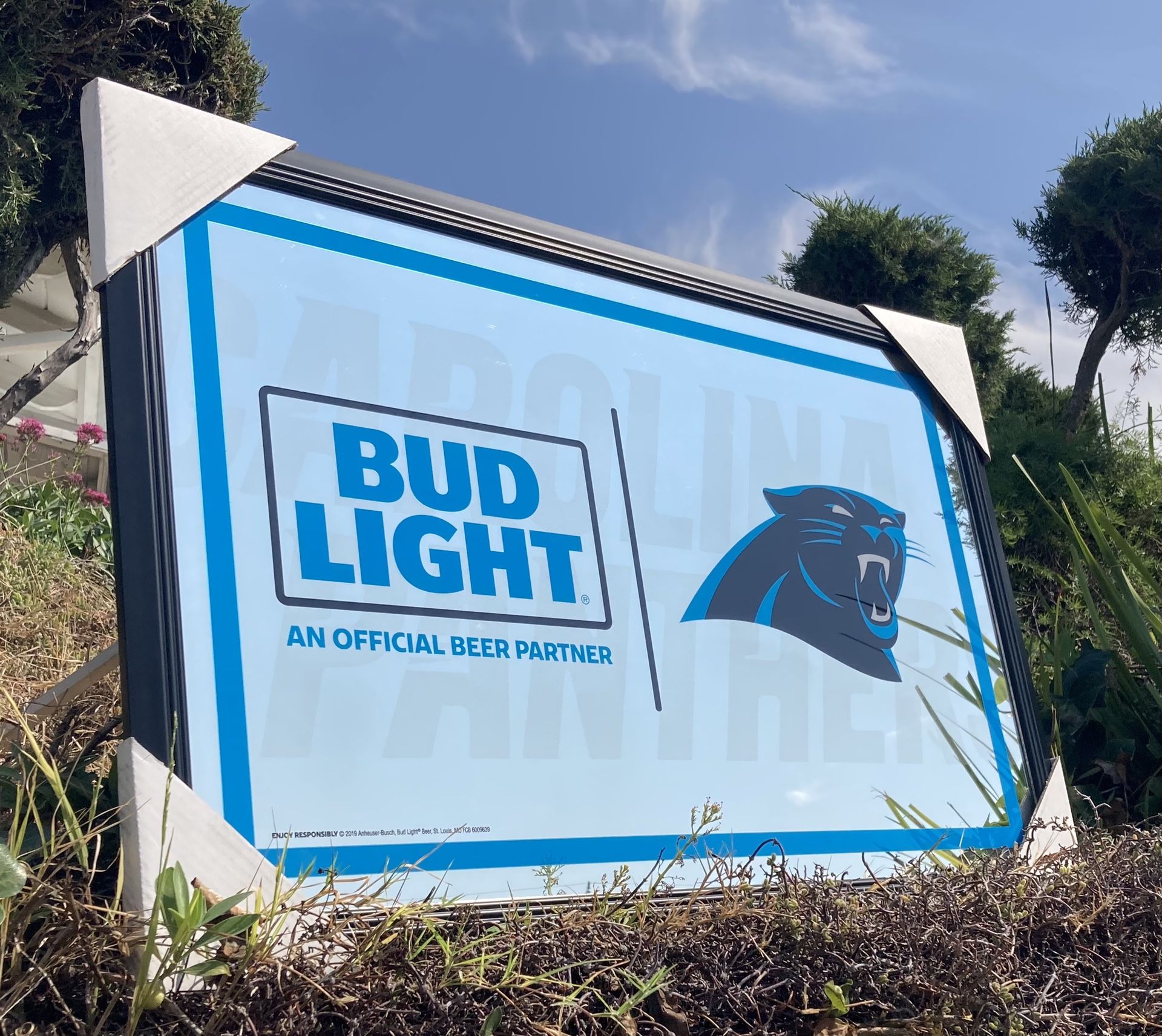 Bud Light NFL Carolina Panthers Football Beer Bar Mirror “New”