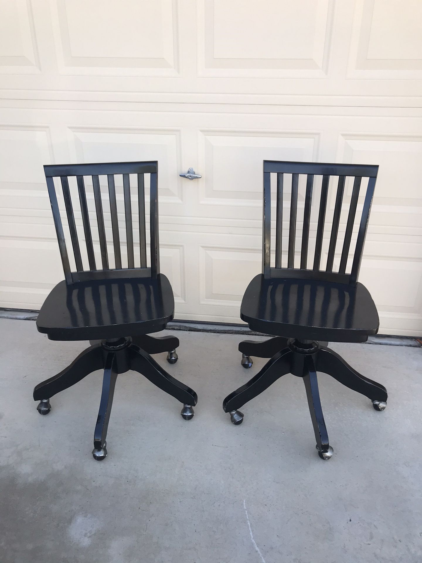 Pottery Barn Black Wooden Swivel Chairs 4