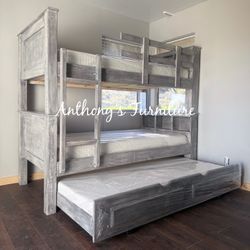 New Twin Bunk Bed With Trundle And Mattresses 