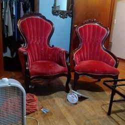 Mid Century Ladies And Gentleman Parlor Chairs
