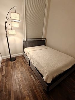 Metal Bed Frame with Upholstered Headboard