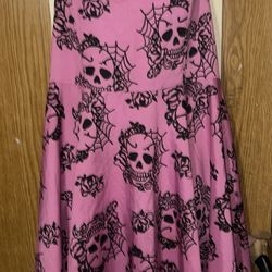 SKULL Spiderweb Roses Pink/Black Dress (NWOT)