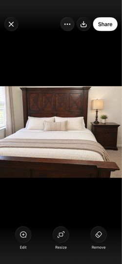 Dark Wood Panel Bed Frame / Dresser and two night night stands