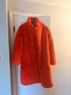 Bershka Vibrant Orange Faux Fur Long Coat – Size S (EUR S / USA S)