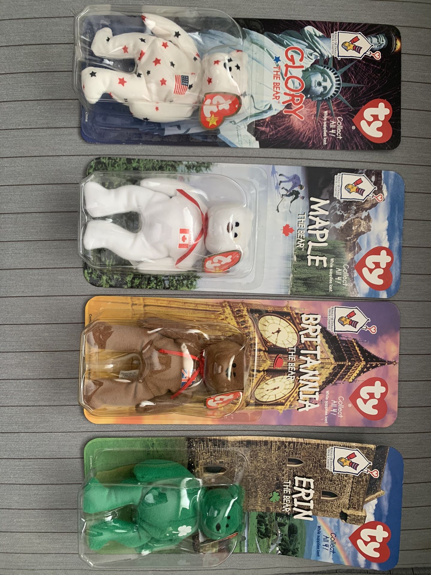 Set of 4 -1999 McDonalds International Beanie Babies.