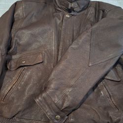 Men's Genuine Brown Leather Bomber Jacket 