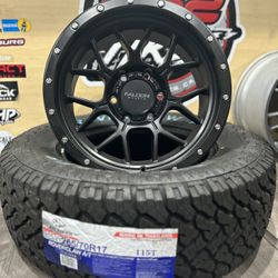 FALCON TX-TITAN BLACK 17 INCH WHEEL AND TIRE PACKAGE WITH ATLANDER 265/70/17 TIRE 4 NEW WHEELS AND TIRES 4 RINES Y LLANTAS NUEVAS