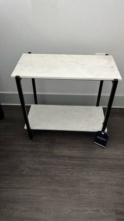 (2) marble, white and black end tables