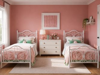 Set of 2pcs Twin Size Bed Frame for Kids,Metal Bed Frame with Butterfly Pattern Design Headboard & Footboard,No Box Spring Needed,Easy Assembly,White
