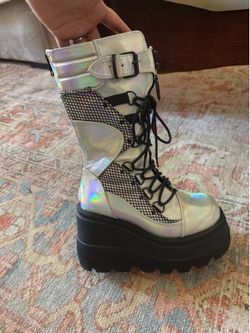 Demonia Silver Hologram Boots