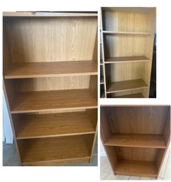 Wood look bookshelves various sizes