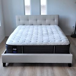 Very Nice Queen Wayfair Upholstered Bed Frame with Sealy Posturepedic Mattress