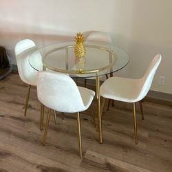 White Gold Round Glass Dining Table Set For 4