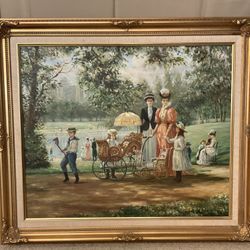 Victorian Scene In The Park, Oil Painting