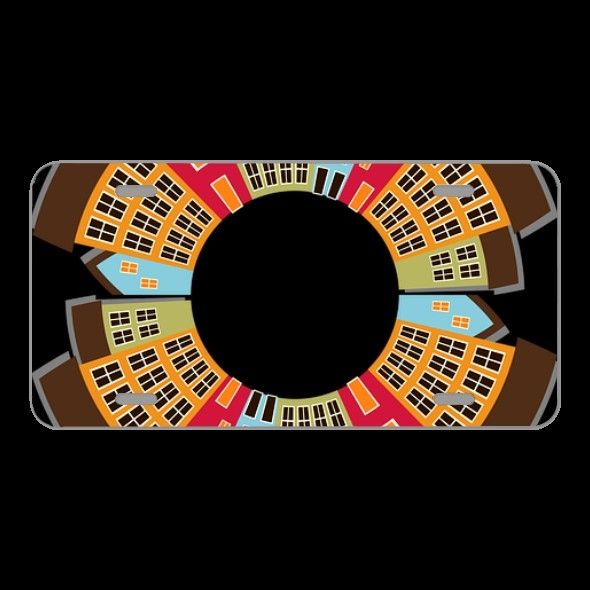 License Plate Novelty Car Front Cityscape City Town Row Houses