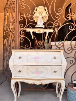 Chest of Drawer White Flower Painted French Baroque Style Dresser Home DecorBeige Color Chest of