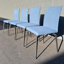 Modern Contemporary Set Of 4 Dining Chairs Upholstered Seat W Metal Base