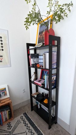 Black five-tier ladder bookcase