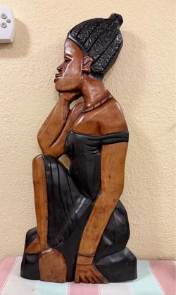 Hand-Carved Solid Wood African Tribal Woman Wall Sculpture 26.5”
